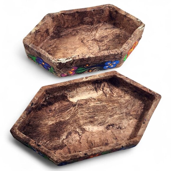 Vintage Hand Painted Cajas Taxco Boho Trinket Box Owl Decor Mexican Folk Art 7" - Picture 8 of 9